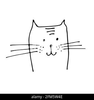 Illustration du vecteur de face de chat, esquisse dessinée à la main, chat isolé sur fond blanc Illustration de Vecteur