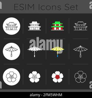 Ensemble d'icônes sur le thème sombre des traditions coréennes Illustration de Vecteur