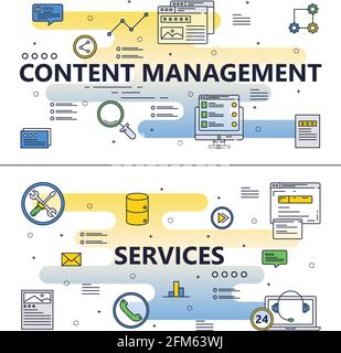 Bannière d'affiche de gestion de contenu de dessin au trait vectoriel Illustration de Vecteur