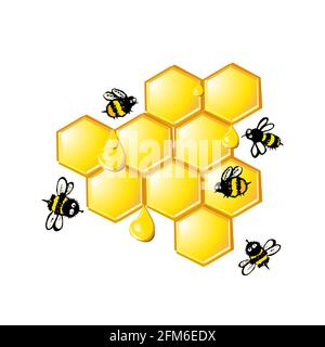 Ensemble d'éléments en nid d'abeille. Mignon drôle de dessin animé abeilles . Illustration vectorielle Illustration de Vecteur