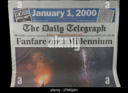 Première page du quotidien Telegraph du 1er janvier 2000. Banque D'Images