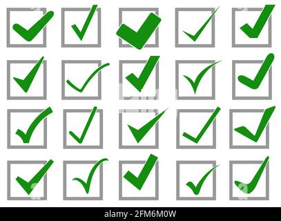 Illustration de différentes icônes de coche dans les cases isolées sur blanc Banque D'Images