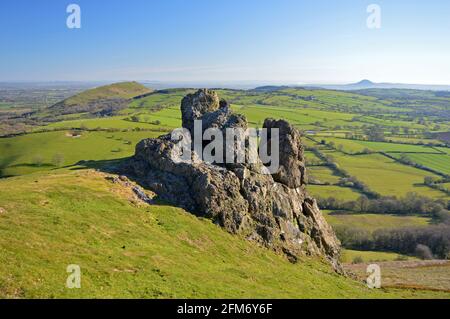 Vue sur la Lawley et le Wrekin depuis le sommet de Willstone Hill, Shropshire Banque D'Images