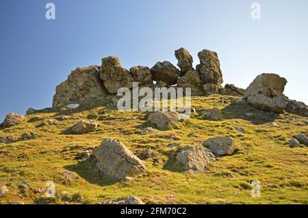Trois doigts de roche sur le sommet de Caer Caradoc, Eglise Stretton, Shropshire Banque D'Images