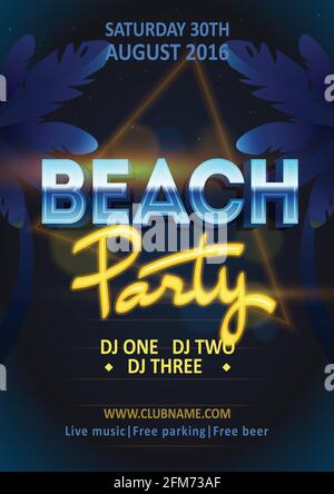Invitation Poster Summer Beach Party. Modèle de prospectus inspiration. DJ Beach Party, Night club show poster - stock Vector Illustration de Vecteur