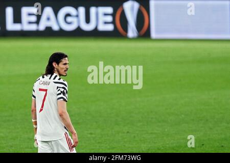 Rome, Italie. 06e mai 2021. Edinson Cavani de Manchester United réagit lors de l'UEFA Europa League, demi-finale, 2ème match de football de jambe entre AS Roma et Manchester United le 6 mai 2021 au Stadio Olimpico à Rome, Italie - photo Federico Proietti/DPPI crédit: DPPI Media/Alay Live News Banque D'Images