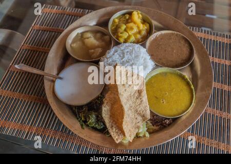 Plat traditionnel d'Assam Assamese Thali, Inde Banque D'Images