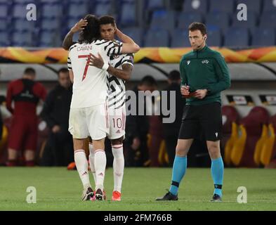 Rome, Italie, 6 mai 2021. Marcus Rashford de Manchester United remplace Edison Cavani de Manchester United lors du match de l'UEFA Europa League au Stadio Olimpico, Rome. Le crédit photo devrait se lire: Jonathan Moscrop / Sportimage Banque D'Images