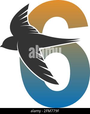 Logo numéro 6 avec modèle vectoriel de conception d'icône SWIFT Bird Illustration de Vecteur