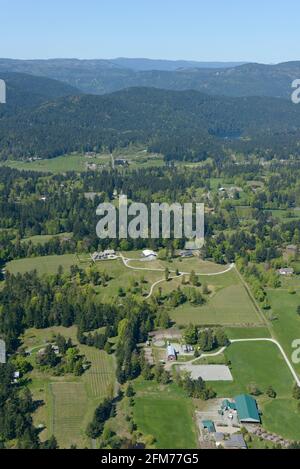 Photo aérienne des fermes de Saanich, île de Vancouver, Colombie-Britannique Banque D'Images
