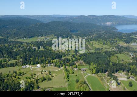 Photo aérienne des fermes de Saanich, île de Vancouver, Colombie-Britannique Banque D'Images