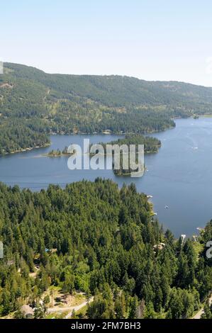 Photo aérienne du lac Shawnigan, île de Vancouver, Colombie-Britannique, Canada. Banque D'Images
