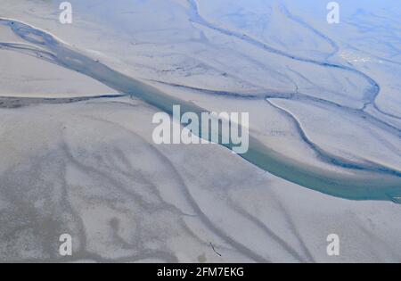 Photographie aérienne de l'estuaire de la rivière Chemainus, vallée de Chemainus, île de Vancouver, Colombie-Britannique, Canada. Banque D'Images