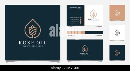 Logo Luxury rose Oil et modèle de carte de visite. Le logo peut être utilisé pour l'icône, la marque, l'identité, la femme, la création, gold et entreprise Banque D'Images