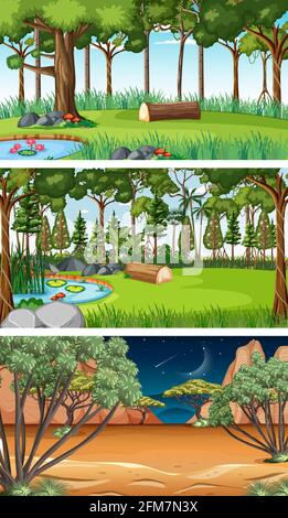 Illustration de trois scènes horizontales de nature différentes Illustration de Vecteur