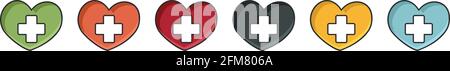 Des icônes de soins colorées avec un cœur pour la générosité, le soutien ou la cardiologie Illustration de Vecteur