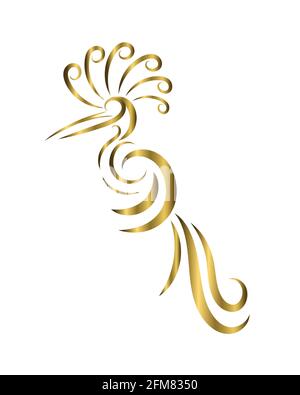 Logo vectoriel en or de l'oiseau abstrait qui est suspendu sur une branche. Illustration de Vecteur