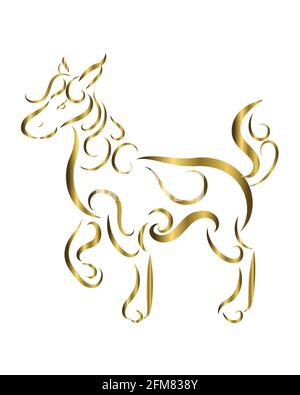 Gold Line art vecteur de cheval. Il est debout. Convient pour une utilisation comme décoration ou logo. Illustration de Vecteur