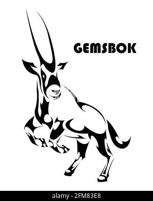 Illustration vectorielle d'un gemsbok levant deux jambes avant pour se préparer à courir. Il est robuste et puissant. Convient pour une utilisation dans les logos ou les décorations. Illustration de Vecteur