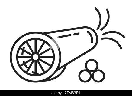 Icône Canon en ligne, style de contour. Pistolet d'artillerie pour le tir, feux d'artifice. Boules de canon, grenaille illustrée Illustration de Vecteur