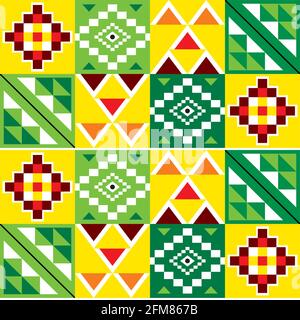 Kente nwentoma tissu style vectoriel sans couture avec motif géométrique vert, rouge et jaune inspiré des tissus tribaux africains ou des textiles de G Illustration de Vecteur