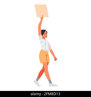 Une jeune militante s'est manifestant contre Banner, criant en colère. Personnage protster féminin, mouvement d'autonomisation, journée internationale de la femme Flat Illustration de Vecteur