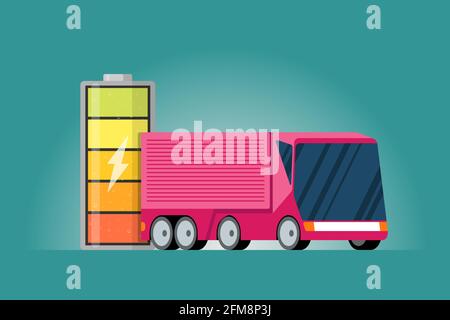 Indicateur d'énergie de charge de la batterie haute puissance électrique avec icône d'éclair et chariot électrique rose.Concept moderne de technologie de véhicule électronique et de technologie de transport écologique.Illustration de l'accumulateur Vector plein Illustration de Vecteur
