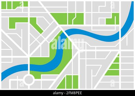 Plan de la ville imaginaire générique avec rivière. Schéma d'illustration de vecteur ville colorée eps Illustration de Vecteur