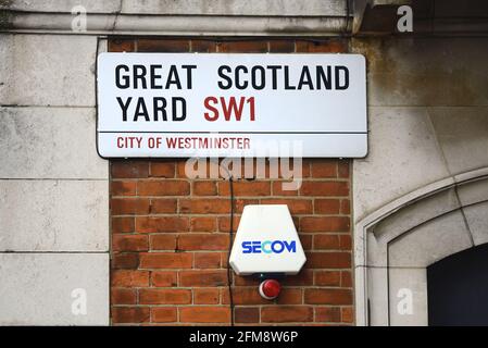Londres, Angleterre, Royaume-Uni. Panneau de rue : Great Scotland Yard, SW1 Banque D'Images