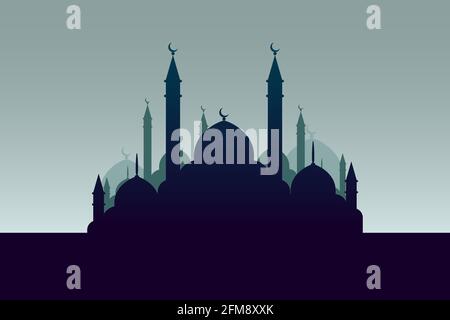 Ville arabe musulmane avec silhouette de mosquée dans le proche et l'extrême-Orient pour l'Islam.Festival Saint eid fond.Carte de vœux de Ramadan kareem.Illustation de la religion vectorielle Illustration de Vecteur