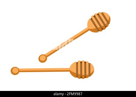 Balancier en bois isolé sur fond blanc. Bâton de miel de dessin animé ou cuillère. Ustensile alimentaire traditionnel. Icône ou logo de la pelle à miel. Illustration vectorielle Illustration de Vecteur