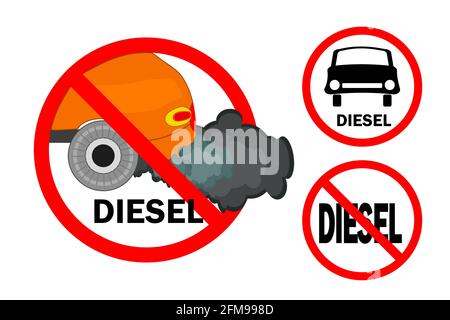 Signalisation routière pas de voiture diesel isolée sur fond blanc.marque de circulation Interdit d'utiliser des véhicules et des voitures avec moteur diesel.stock illustration vectorielle Illustration de Vecteur