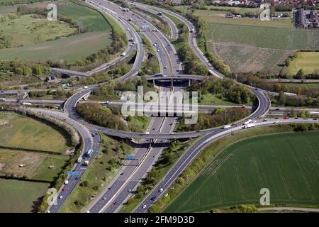 Vue aérienne de l'échangeur Lofthouse M1/M62 près de Wakefield, West Yorkshire Banque D'Images