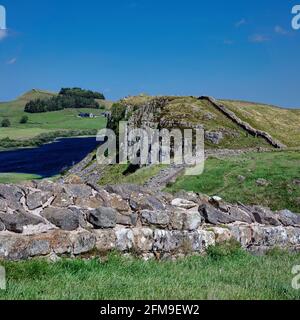 Vue vers l'est depuis Steel Rigg sur Hadrien's Wall, Northumberland National Park, Northumberland, Angleterre, Royaume-Uni Banque D'Images