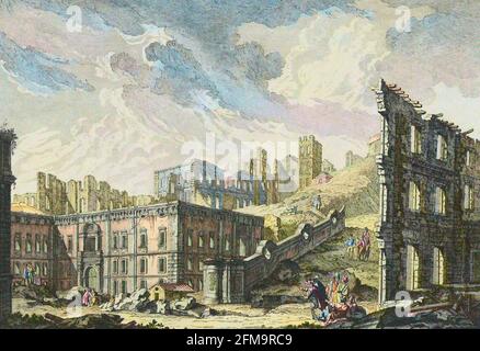 Le tremblement de terre de Lisbonne 1755. Ruines de la place patriarcale de l'église par Jacques-Philippe le Bas, 1757 Banque D'Images