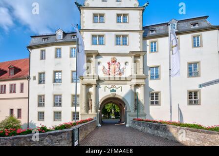 Château de Mergentheim, ancien château de l'ordre teutonique, portail, armoiries, Romantische Strasse, Bad Mergentheim, Bade-Wurtemberg, Allemagne, Europe Banque D'Images