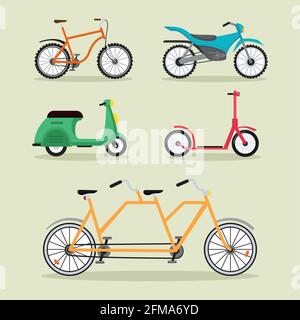 cinq vélos et motos Illustration de Vecteur