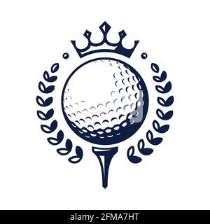 Logo vectoriel de balle de golf. Balle de golf sur le t-shirt avec couronne et couronne. Illustration vectorielle, isolée sur fond blanc Illustration de Vecteur