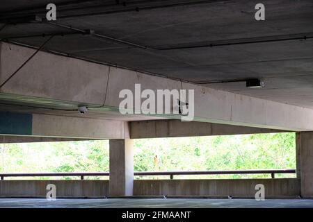 Voici une photo d'un pigeon sur une caméra de sécurité dans la tour de stationnement à côté du parc de Lafayette en Louisiane. Banque D'Images