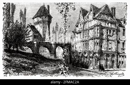 Maison d'Adam. Maison d'Adam Philippe (1740-1793) place Sainte Croix, Angers. Département du Maine-et-Loire, pays de la Loire. France. Ancienne illustration gravée du XIXe siècle de l'Histoire de la Révolution française 1876 par Jules Michelet (1798-1874) Banque D'Images