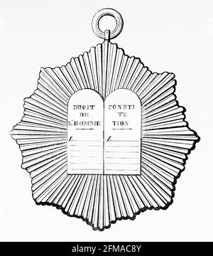 Médaille Nevers des députés à l'Assemblée législative. La révolution française. France. Ancienne illustration gravée du XIXe siècle de l'Histoire de la Révolution française 1876 par Jules Michelet (1798-1874) Banque D'Images