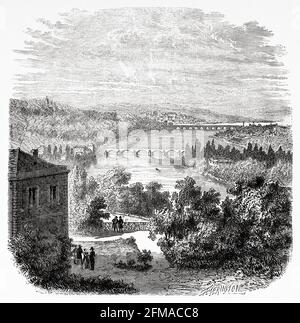 Résidence Georges Danton et vue sur la Seine à Sèvres, Ile-de-France, Paris. France. Ancienne illustration gravée du XIXe siècle de l'Histoire de la Révolution française 1876 par Jules Michelet (1798-1874) Banque D'Images