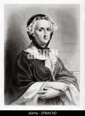 Portrait de Madame Geoffrin. Marie Thérèse Rodet Geoffrin (1699-1777) était titulaire d'un salon français et a été désignée comme l'une des principales figures féminines des Lumières françaises. France. Ancienne illustration gravée du XIXe siècle de la Galerie des femmes Célébres de M. Sainte-Beuve 1864 Banque D'Images