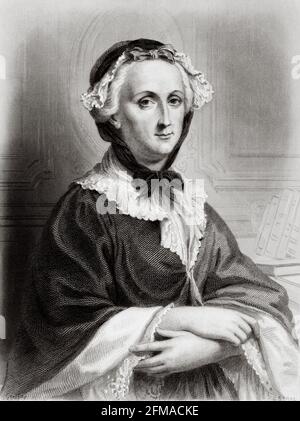 Portrait de Madame Geoffrin. Marie Thérèse Rodet Geoffrin (1699-1777) était titulaire d'un salon français et a été désignée comme l'une des principales figures féminines des Lumières françaises. France. Ancienne illustration gravée du XIXe siècle de la Galerie des femmes Célébres de M. Sainte-Beuve 1864 Banque D'Images