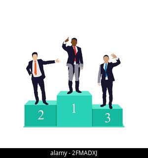 Hommes d'affaires victorieux en costume sur un podium, illustration vectorielle Illustration de Vecteur