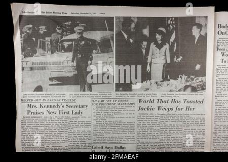 Photos le jour de l'assassinat de JFK, Dallas Morning News (réplique), 23 novembre 1963 après l'assassinat de John F Kennedy. Banque D'Images