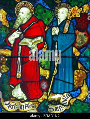 St Jerome, St Benedict, vitrail de Charles Kemp 1879, Stanhoe Norfolk Banque D'Images