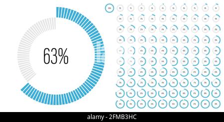 Ensemble de diagrammes de pourcentage de cercle mètres de 0 à 100 prêts à l'emploi pour la conception Web, l'interface utilisateur ou l'infographie - indicateur avec bleu Illustration de Vecteur