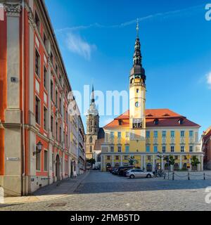 Vieille ville historique avec hôtel de ville et Petridom sur la place du marché, Bautzen, haute Lusatia, Saxe, Allemagne Banque D'Images