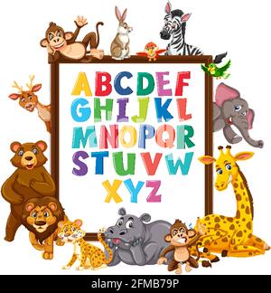 Tableau alphabétique a-Z avec illustration des animaux sauvages Illustration de Vecteur